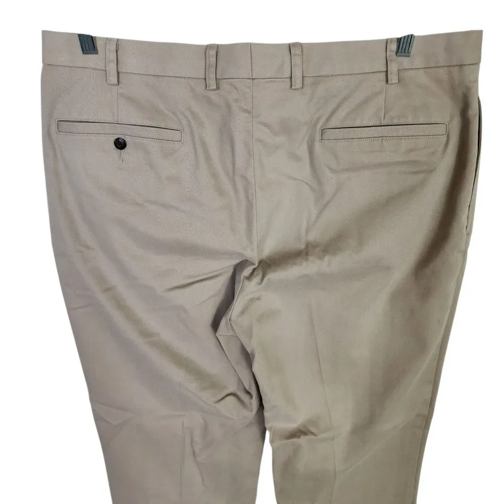 Orvis Khaki Twill Chino Flat Front Pants Mens 40 Wrinkle Free 100% Cotton